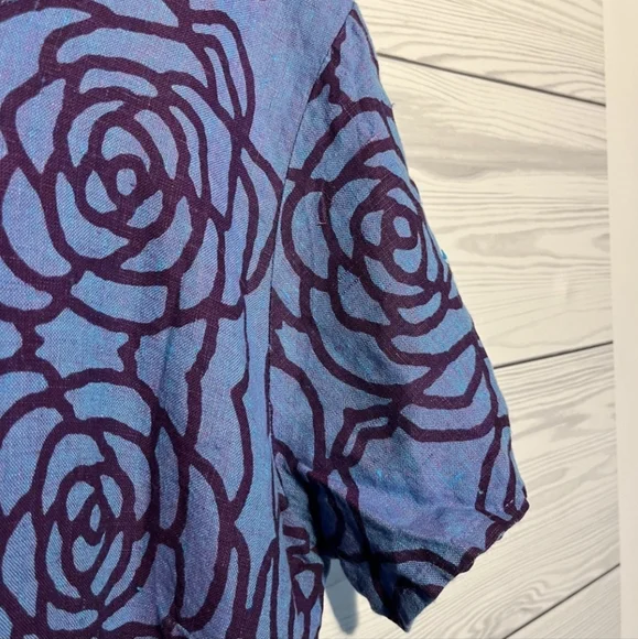 FLAX Linen Maxi Dress Blue Purple Flower Design Large - Picture 4 of 6